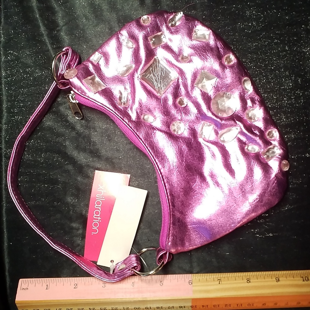 3/$25 XHILARATION PURSE Pink METALLIC Pink GEMS NEW WITH TAGS VINTAGE - Picture 3 of 5